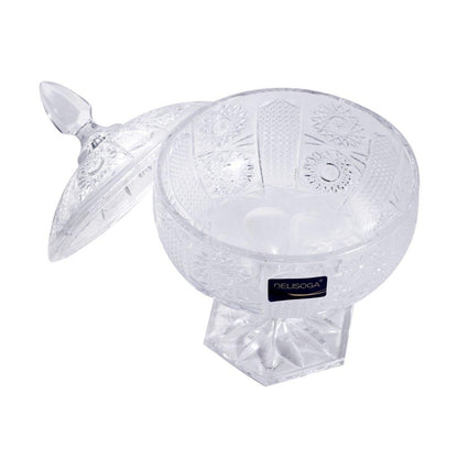 Crystal Glass Footed Fruit Bowl Candy Jar with Lid 16.2*9.7 cm