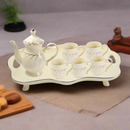 Ceramic Tea Cup and Saucer Set of 8 pcs with Teapot and Tray Light Cream Pot 1200 ml Cup 250 ml