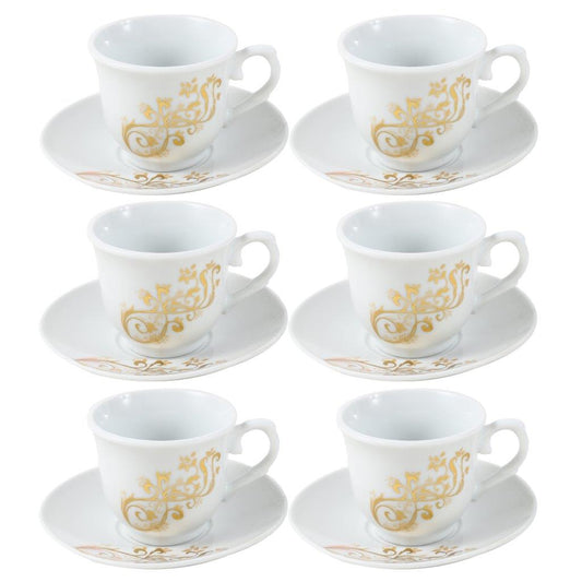 Ceramic Coffee Cup and Saucer Set of 6 Pcs Abstract Print Design 85CC/11 cm