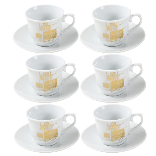 Ceramic Coffee Cup and Saucer Set of 6 Pcs Abstract Print Design 85CC/11 cm