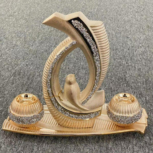 Ceramic Hand Crafted Gold Abstract Shaped Candleholder Plate 40*16*14/16.5*7*29/10*10*8.5 cm