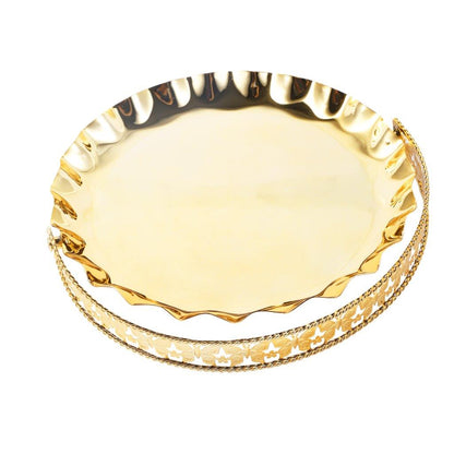 Golden Metal Craft Fruit Basket Style Round Deco Tray 29*29*21 cm