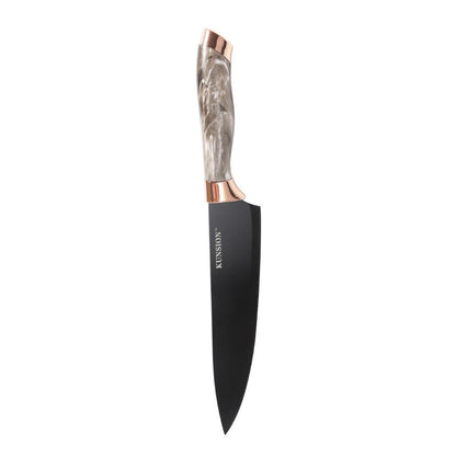 Premium Quality Stainless Steel Chef Kitchen Knife Set of 7 Pcs With Knife Stand Beige Marble Coating 33 cm