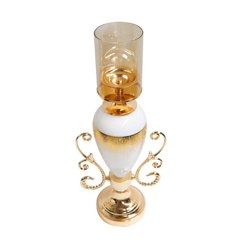 Elegant Glass Craft Gold Candleholder Wedding Table Centrepiece 22*52 cm