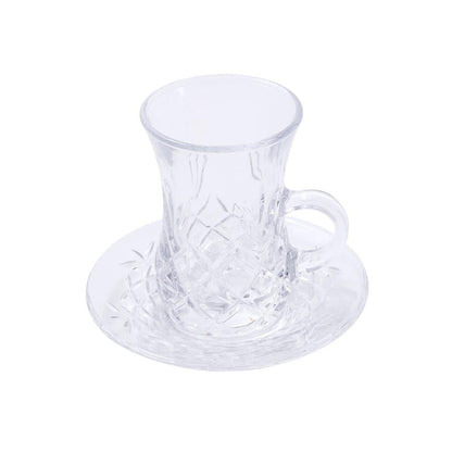 Premium Clear Glass Tea cup with Saucer Set of 6 Pcs 11/110 ml