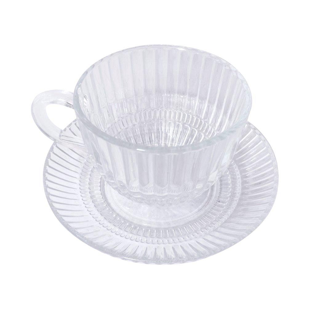 Premium Lead Free Glass Tea Cup with Saucer Set of 6 Pcs 9*6.5/14 cm