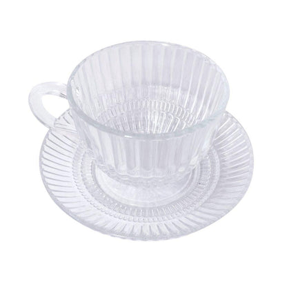 Premium Lead Free Glass Tea Cup with Saucer Set of 6 Pcs 9*6.5/14 cm