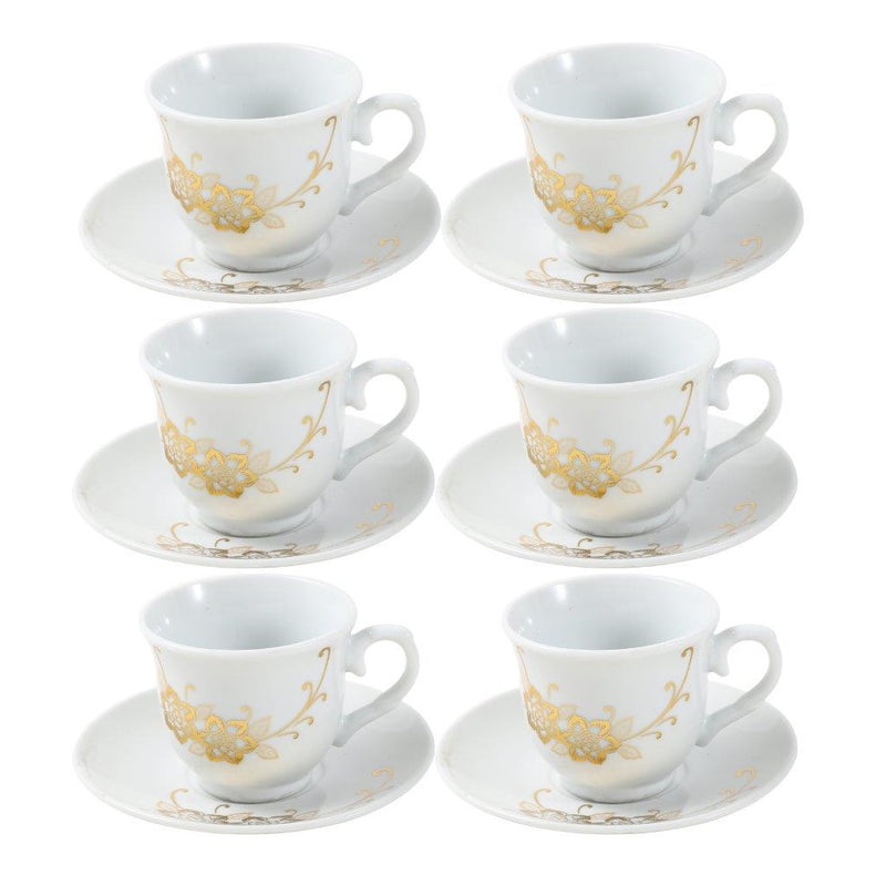 Ceramic Coffee Cup and Saucer Set of 6 Pcs Abstract Print Design 85CC/11 cm