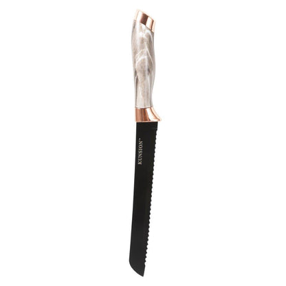 Premium Quality Stainless Steel Chef Kitchen Knife Set of 7 Pcs With Knife Stand Beige Marble Coating 33 cm
