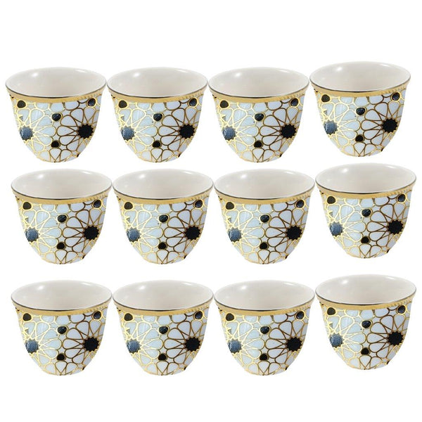 Ceramic Coffee Cawa Shafee Cup Set of 12 Pcs Abstract Design 80 ml