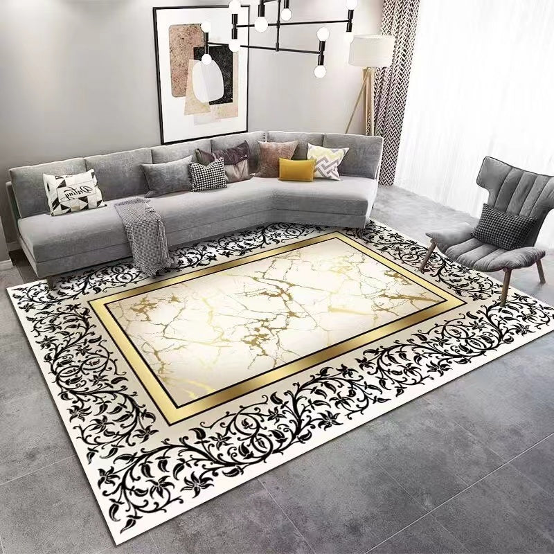 سجادة Glamos Metallic Gold Floral منسوجة آليًا للداخلية مع حافة تجريدية ملكية مقاس 160 × 230 سم