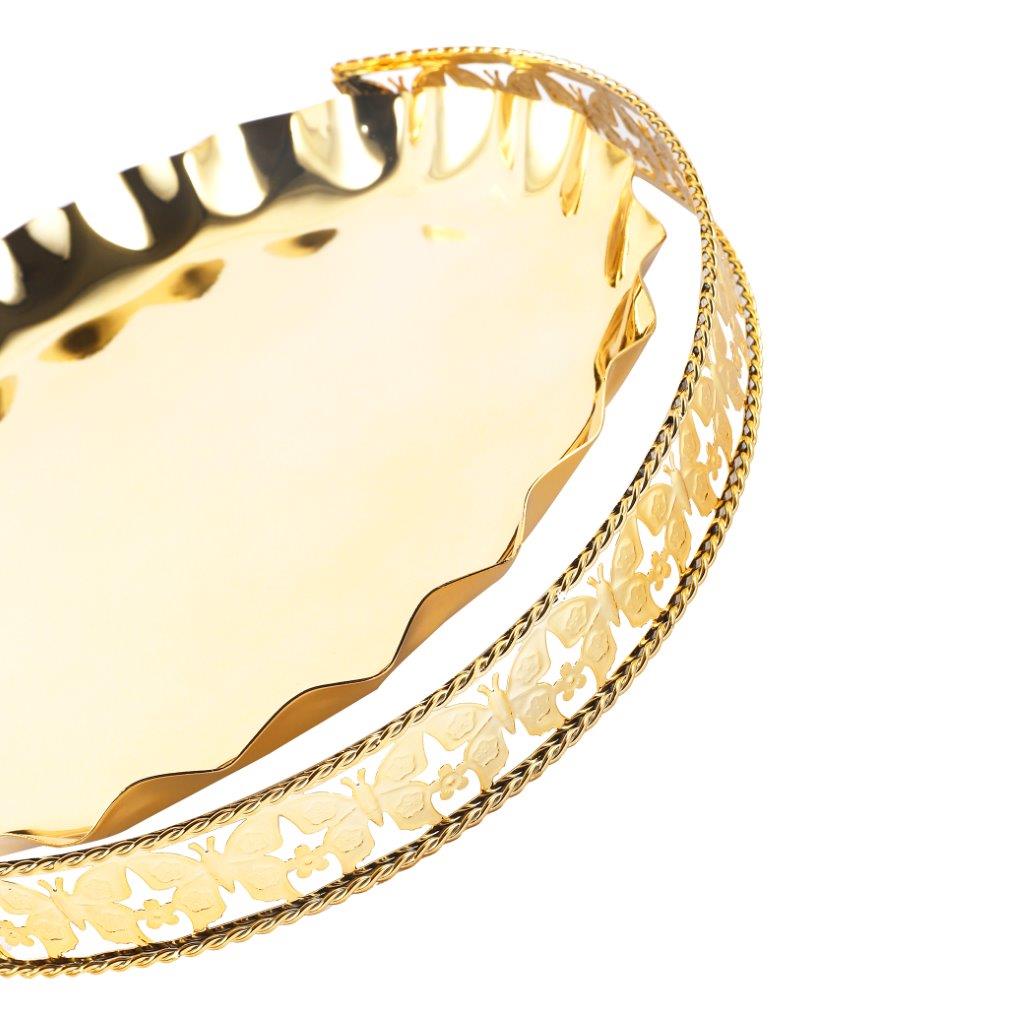 Golden Metal Craft Fruit Basket Style Round Deco Tray 29*29*21 cm