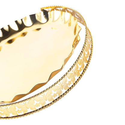 Golden Metal Craft Fruit Basket Style Round Deco Tray 29*29*21 cm