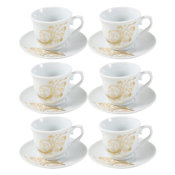 Ceramic Coffee Cup and Saucer Set of 6 Pcs Abstract Print Design 85CC/11 cm