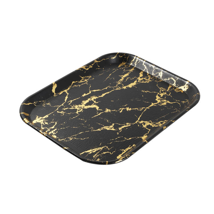 صينية بلاستيكية مستطيلة ديكو سوداء تجريدية 34*26 سم