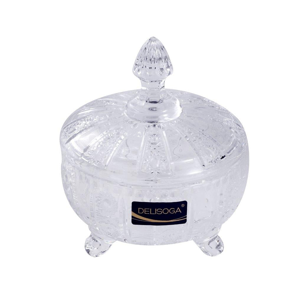Crystal Glass Footed Sugar Bowl Candy Jar with Lid 12*14 cm