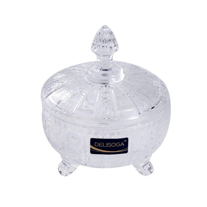 Crystal Glass Footed Sugar Bowl Candy Jar with Lid 12*14 cm