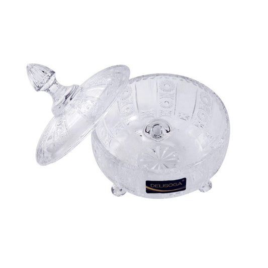 Crystal Glass Footed Sugar Bowl Candy Jar with Lid 12*14 cm