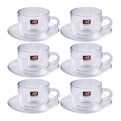 Glass Treo Mug Style Tea Cup with Saucer Set of 6 210 ml