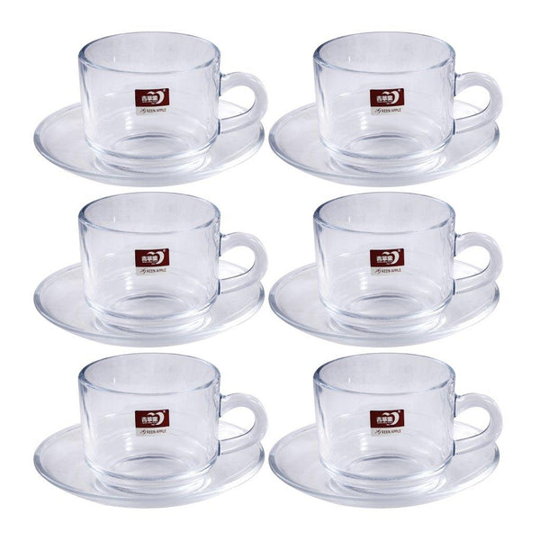 Glass Treo Mug Style Tea Cup with Saucer Set of 6 210 ml