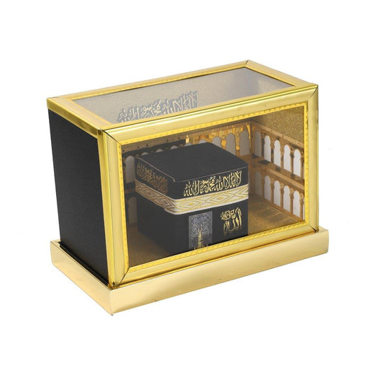 مجموعة ديكور منزلي اسلامية نموذج الكعبة ثلاثي الابعاد صندوق ذهبي 21.5*11.5*11 سم