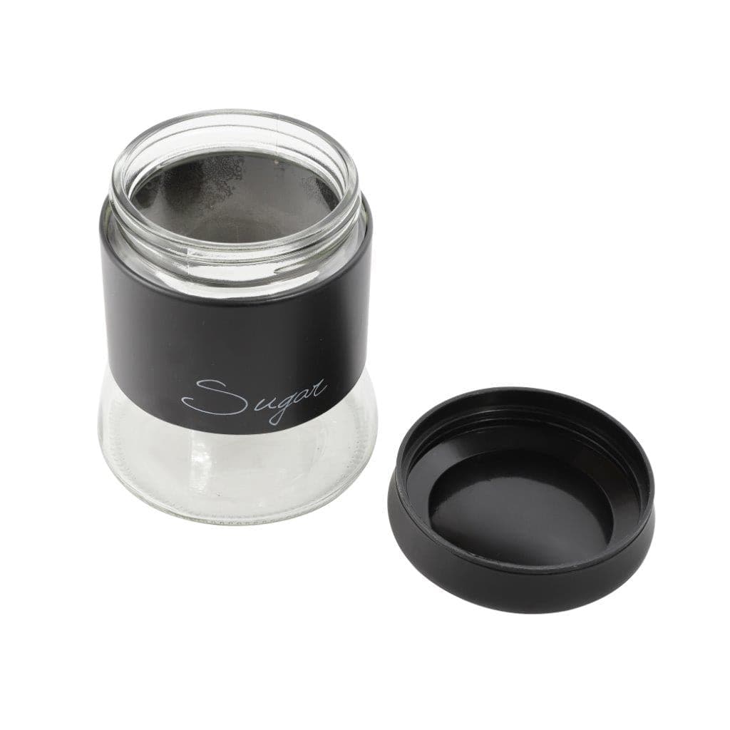 Black Plastic Glass Base Canister Tea Sugar Coffee Set of 3 13*10 cm