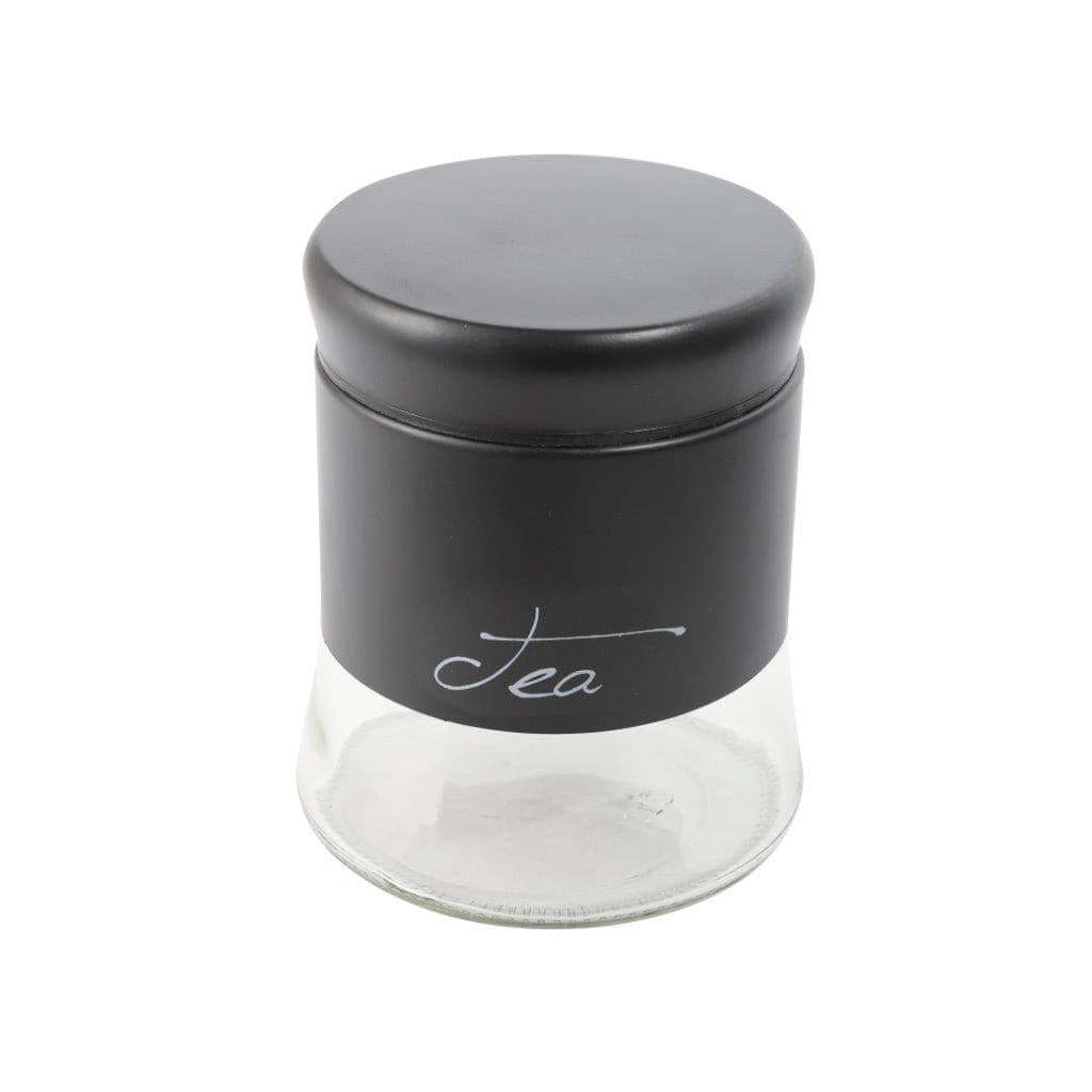 Black Plastic Glass Base Canister Tea Sugar Coffee Set of 3 13*10 cm