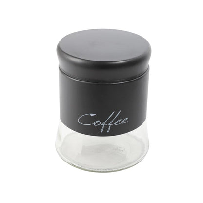 Black Plastic Glass Base Canister Tea Sugar Coffee Set of 3 13*10 cm