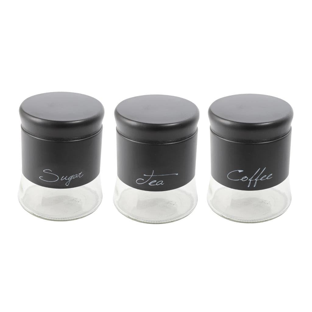 Black Plastic Glass Base Canister Tea Sugar Coffee Set of 3 13*10 cm