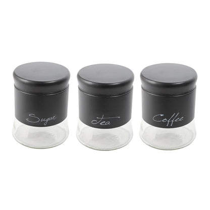 Black Plastic Glass Base Canister Tea Sugar Coffee Set of 3 13*10 cm