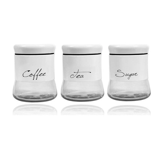 White Plastic Glass Base Canister Tea Sugar Coffee Set of 3 13*10 cm